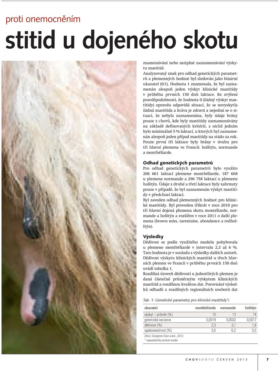Hodnota 1 znamenala, že byl zaznamenán alespoň jeden výskyt klinické mastitidy v průběhu prvních 150 dnů laktace.