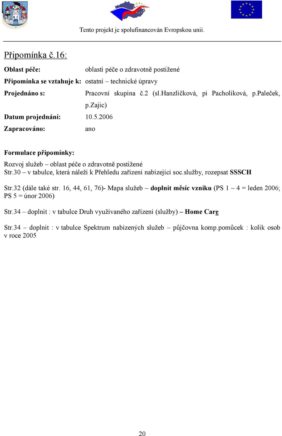 30 v tabulce, která náleží k Přehledu zařízení nabízející soc.služby, rozepsat SSSCH Str.32 (dále také str.