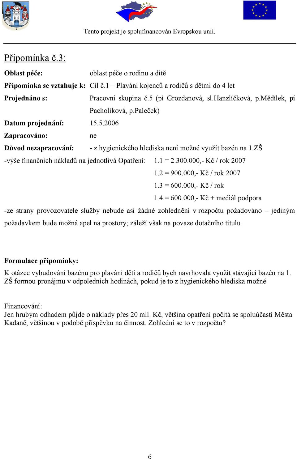 1 = 2.300.000,- Kč / rok 2007 1.2 = 900.000,- Kč / rok 2007 1.3 = 600.000,- Kč / rok 1.4 = 600.000,- Kč + mediál.