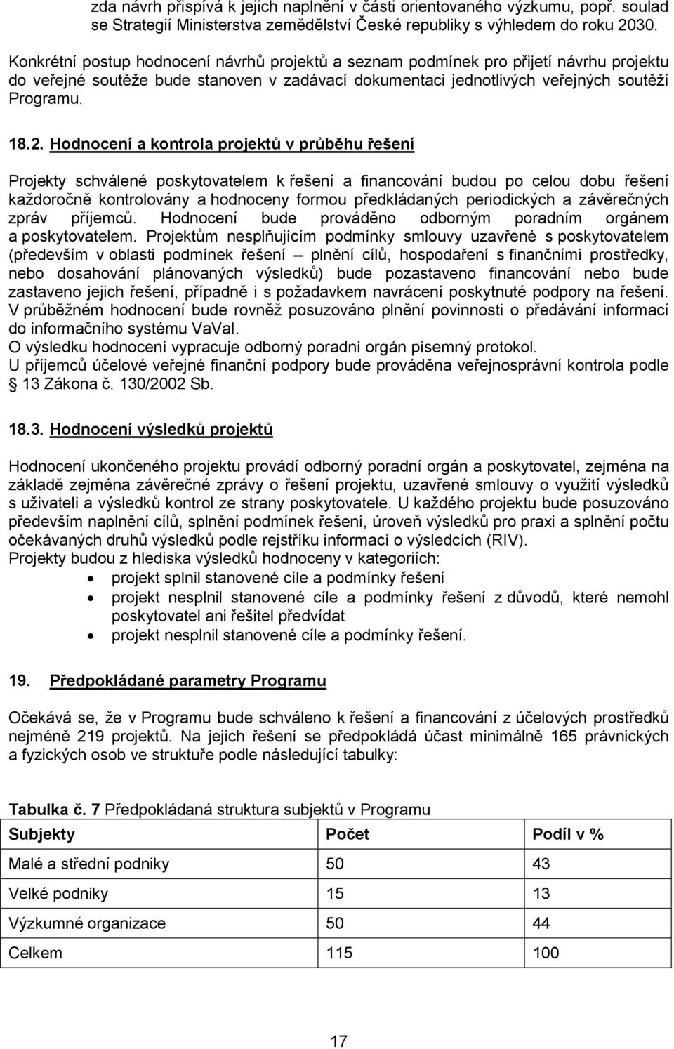 Hodnocení a kontrola projektů v průběhu řešení Projekty schválené poskytovatelem k řešení a financování budou po celou dobu řešení každoročně kontrolovány a hodnoceny formou předkládaných