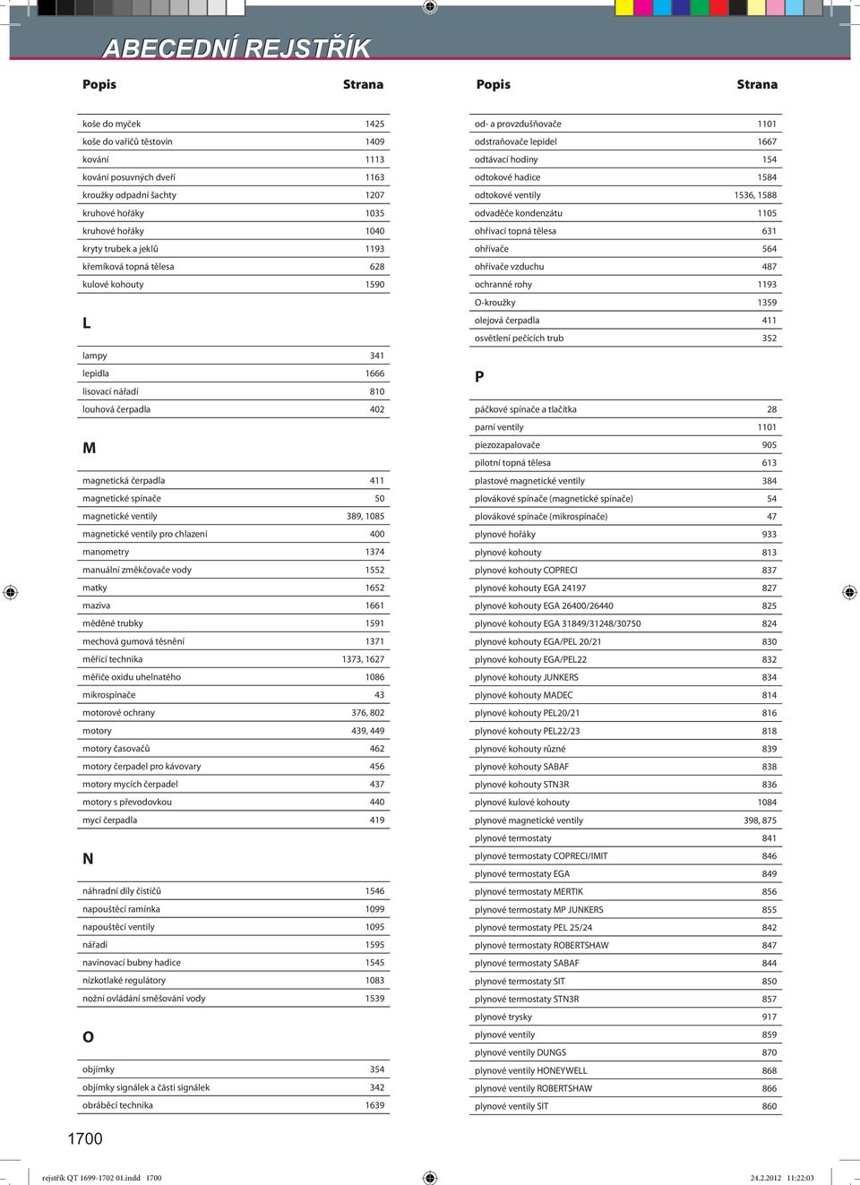 ventily 389, 1085 magnetické ventily pro chlazení 400 manometry 1374 manuální změkčovače vody 1552 matky 1652 maziva 1661 měděné trubky 1591 mechová gumová těsnění 1371 měřící technika 1373, 1627