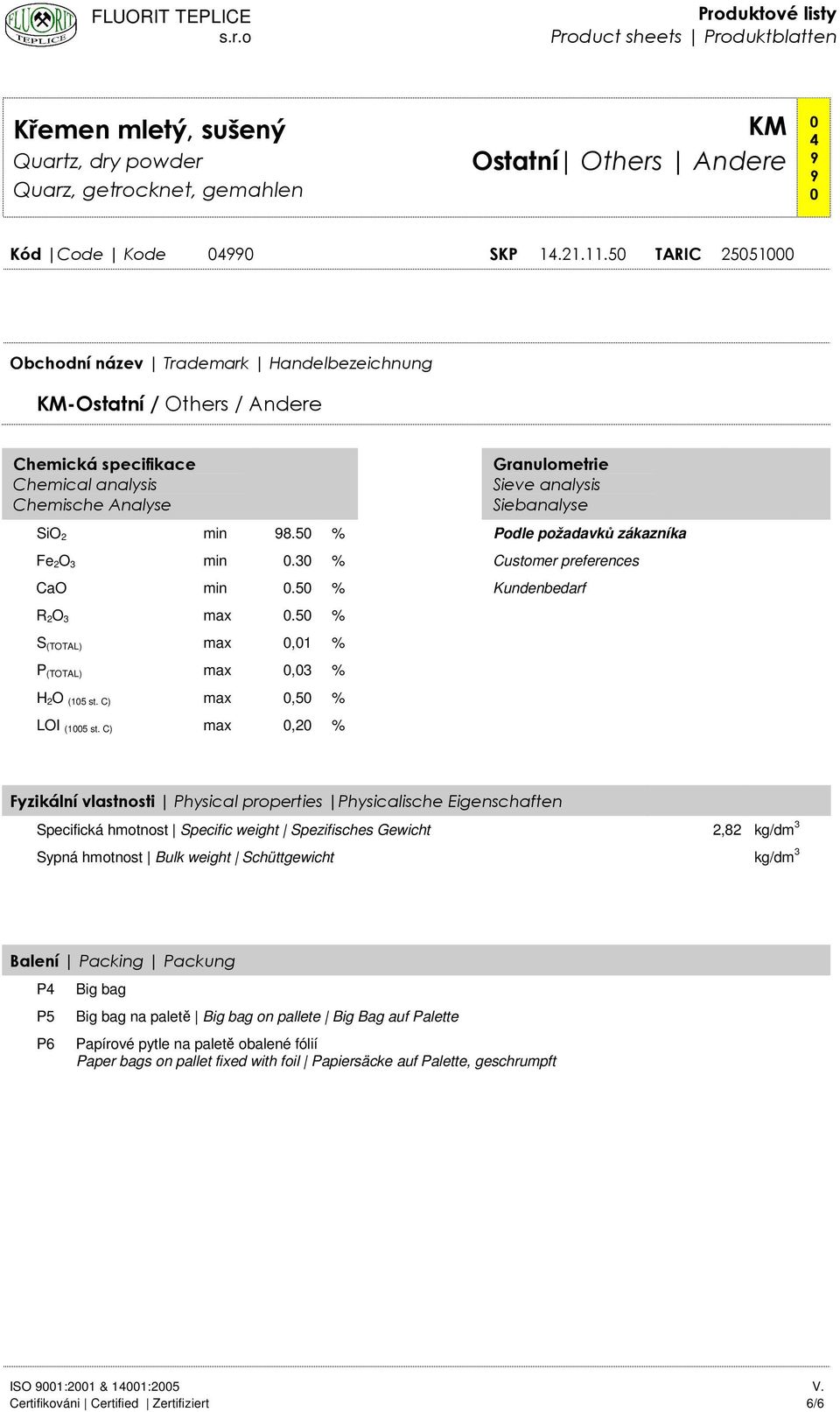 3 % Customer preferences CaO min.5 % Kundenbedarf R 2O 3 max.