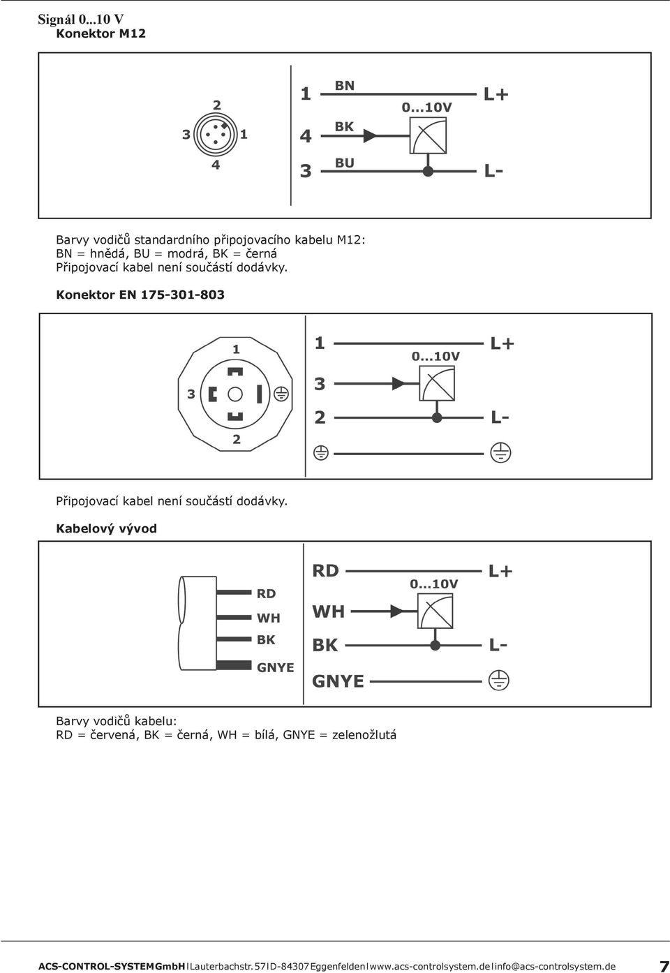Připojovací kabel není součástí dodávky. Konektor EN 175-301-803 Připojovací kabel není součástí dodávky.