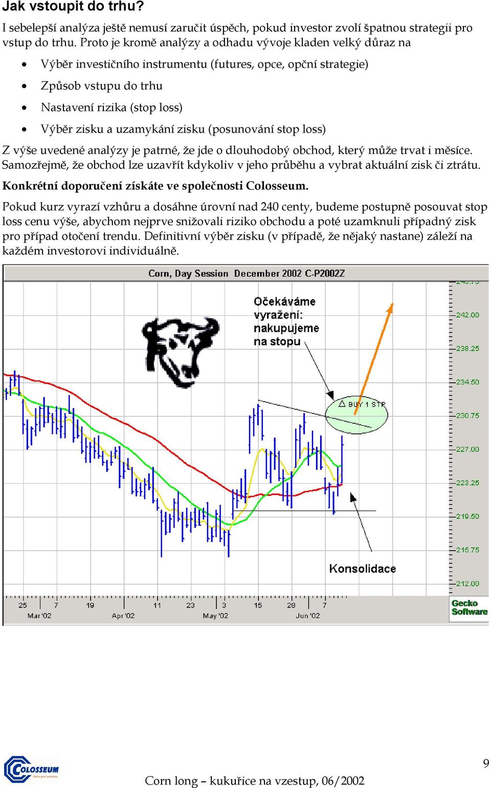 zisku (posunování stop loss) Z výše uvedené analýzy je patrné, že jde o dlouhodobý obchod, který může trvat i měsíce.