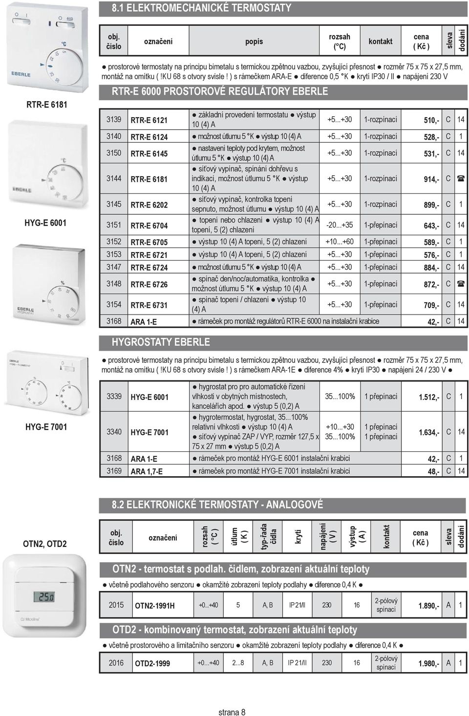 ) s rámečkem ARA-E diference 0,5 K krytí IP30 / II napájení 230 V RTR-E 6000 PROSTOROVÉ REGULÁTORY EBERLE 3139 RTR-E 6121 základní provedení termostatu výstup 10 (4) A +5.