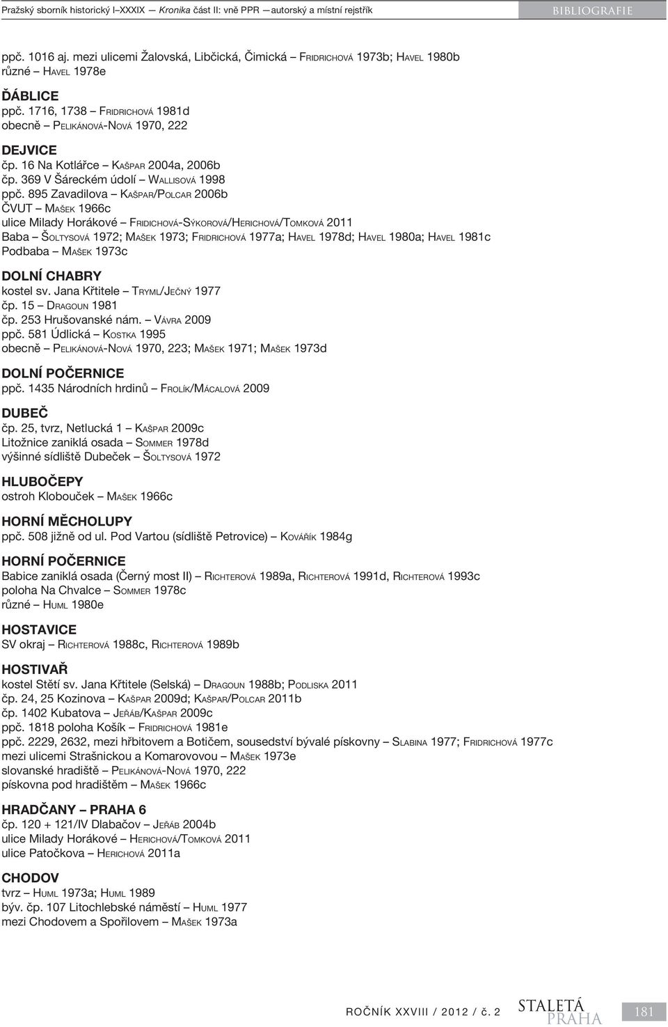 895 Zavadilova Kašpar/Polcar 2006b ČVUT Mašek 1966c ulice Milady Horákové Fridichová-Sýkorová/Herichová/Tomková 2011 Baba Šoltysová 1972; Mašek 1973; Fridrichová 1977a; Havel 1978d; Havel 1980a;