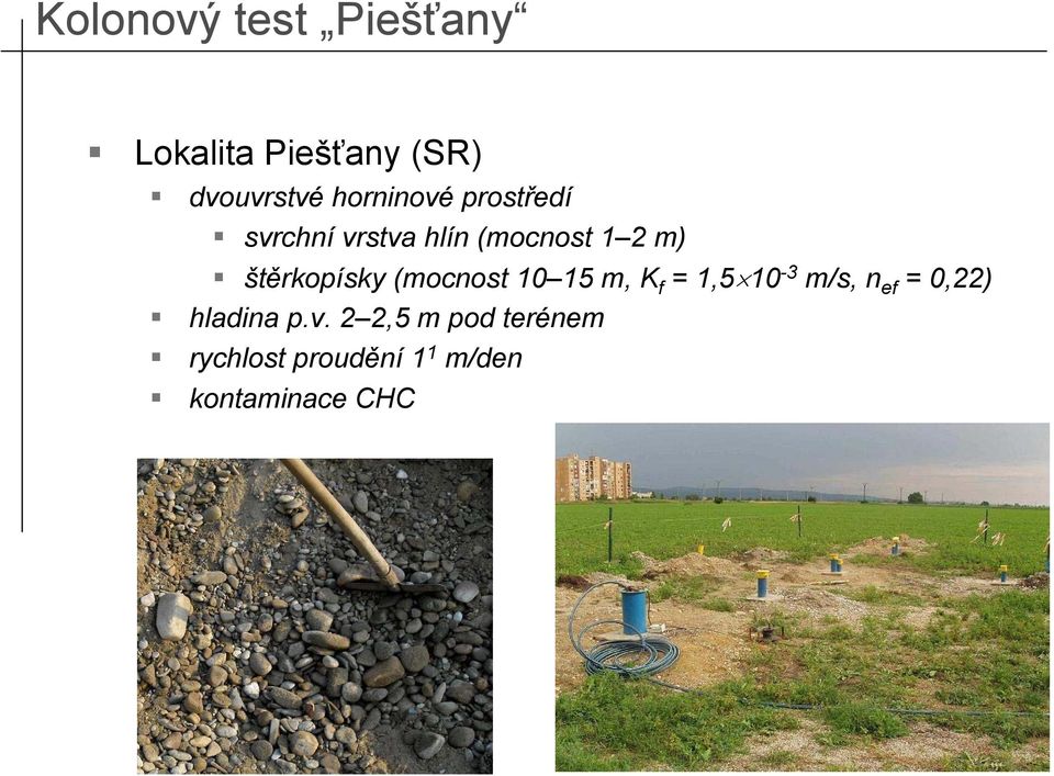 štěrkopísky (mocnost 1 15 m, K f = 1,5 1-3 m/s, n ef =,22)