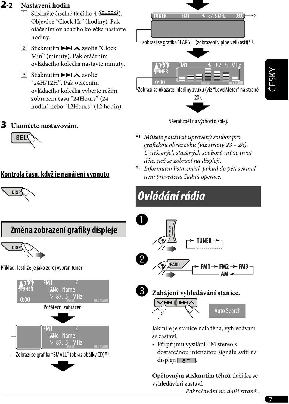 Zobrazí se grafika LARGE (zobrazení v plné velikosti)* 1. Zobrazí se ukazatel hladiny zvuku (viz LevelMeter na straně 20). * 2 3 Ukončete nastavování.