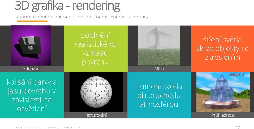 .. Stínování doplnění realistického vzhledu povrchu Mlha šíření světla skrze objekty se