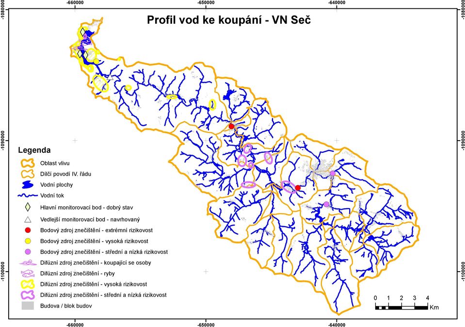 ( Bodový zdroj - extrémní rizikovost!( Bodový zdroj - vysoká rizikovost!( Bodový zdroj - střední a nízká rizikovost!(!( -1100000 Difúzní zdroj -