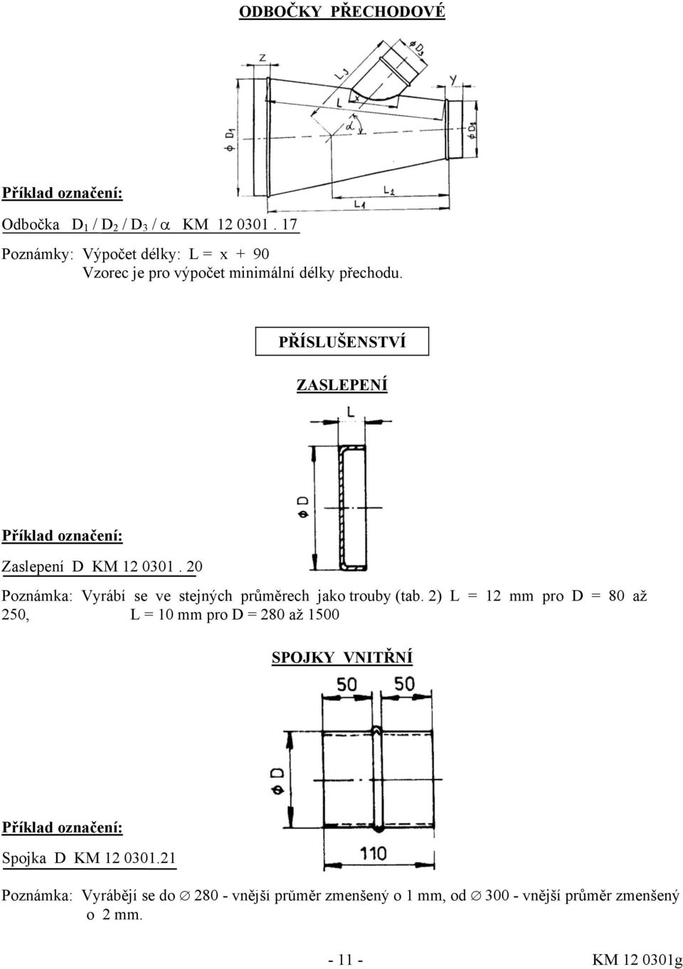 PŘÍSLUŠENSTVÍ ZASLEPENÍ Zaslepení D KM 12 0301. 20 Poznámka: Vyrábí se ve stejných průměrech jako trouby (tab.