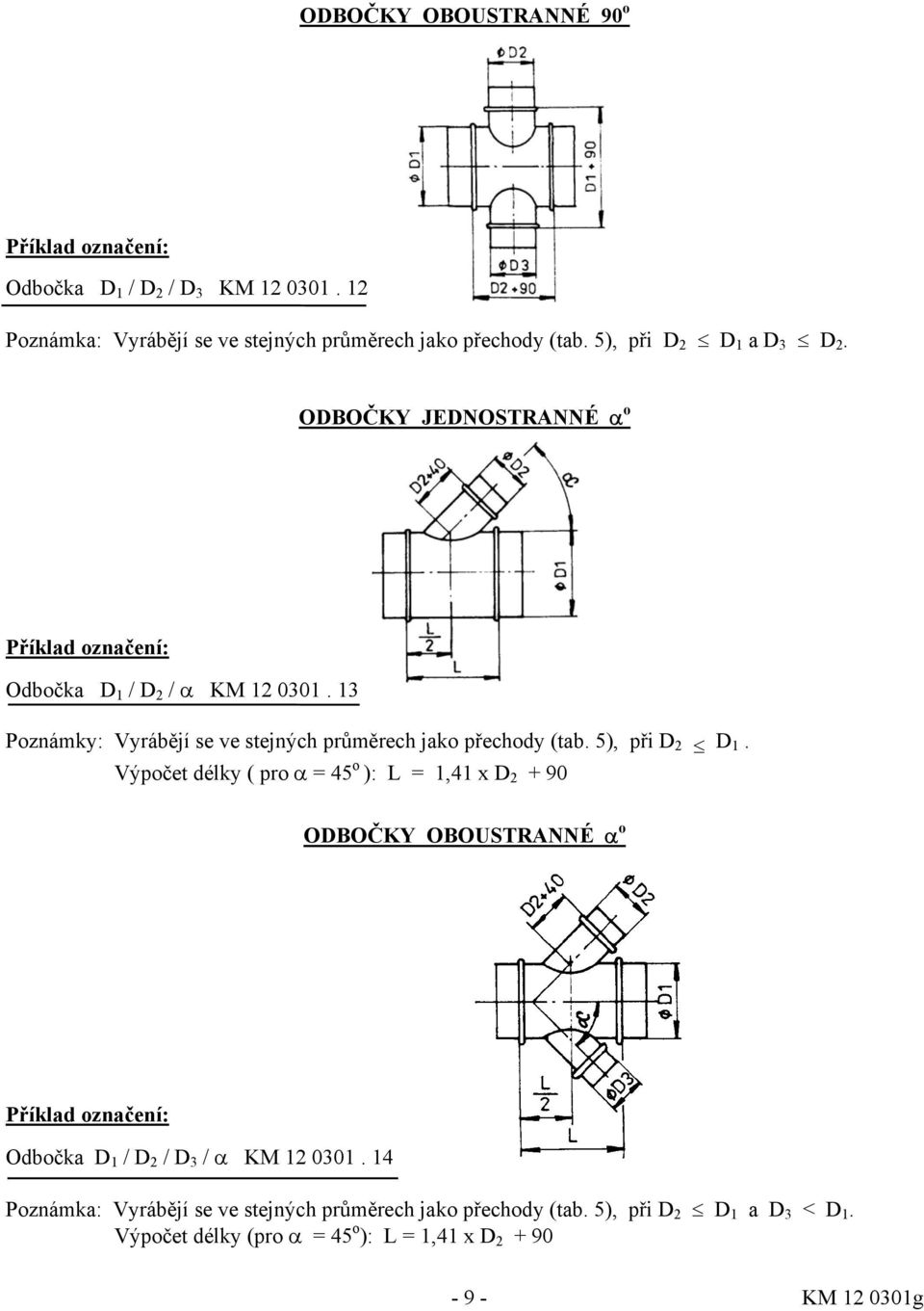 13 Poznámky: Vyrábějí se ve stejných průměrech jako přechody (tab. 5), při D 2 D 1.