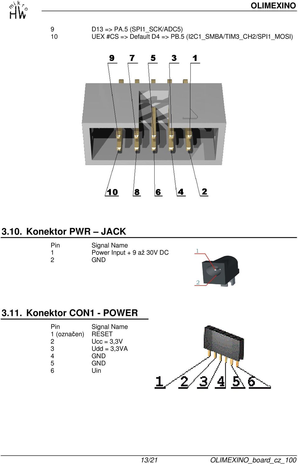 Konektor PWR JACK Pin Signal Name 1 Power Input + 9 až 30V DC 2 GND 3.11.