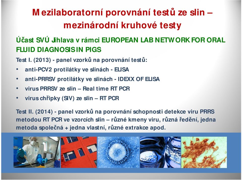 (2013) -panel vzorků na porovnání testů: anti-pcv2 protilátky ve slinách -ELISA anti-prrsv protilátky ve slinách -IDEXX OF ELISA virus
