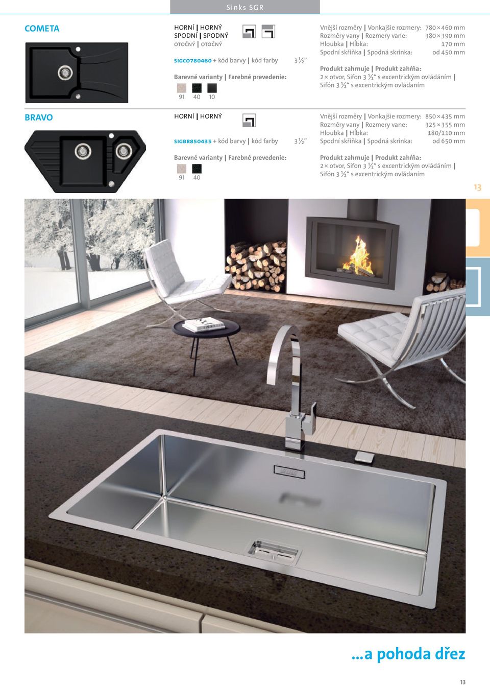 Sifón 3 ½ s excentrickým ovládaním Vnější rozměry Vonkajšie rozmery: 850 435 mm 325 355 mm 180/110 mm od 650