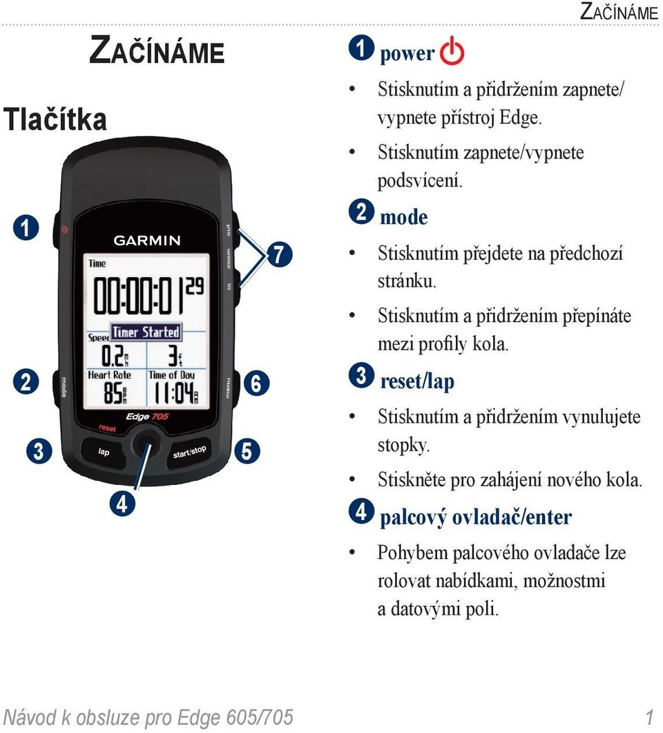 Stisknutím a přidržením přepínáte mezi profily kola. 3 reset/lap Stisknutím a přidržením vynulujete stopky.