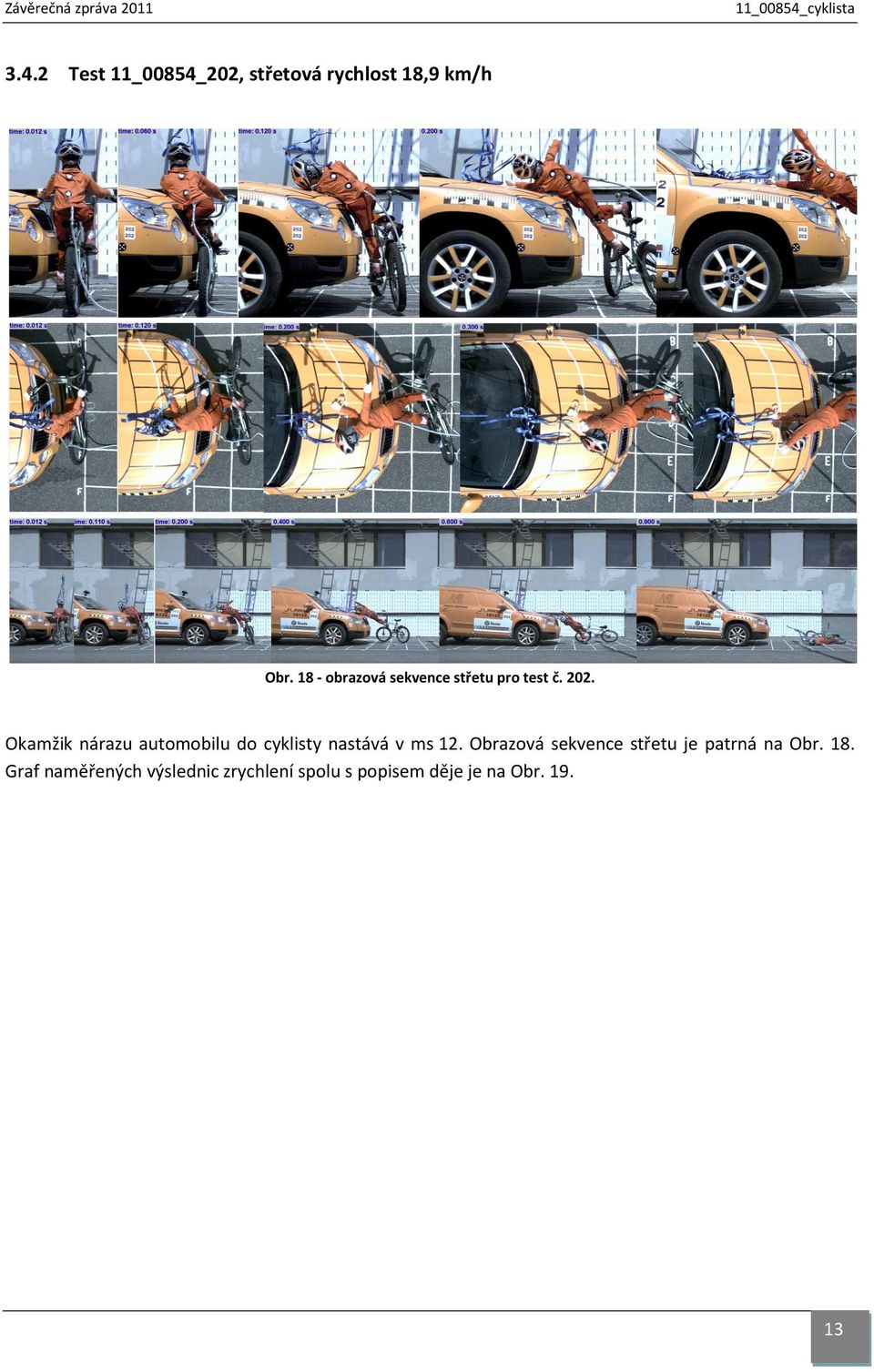 Okamžik nárazu automobilu do cyklisty nastává v ms 12.