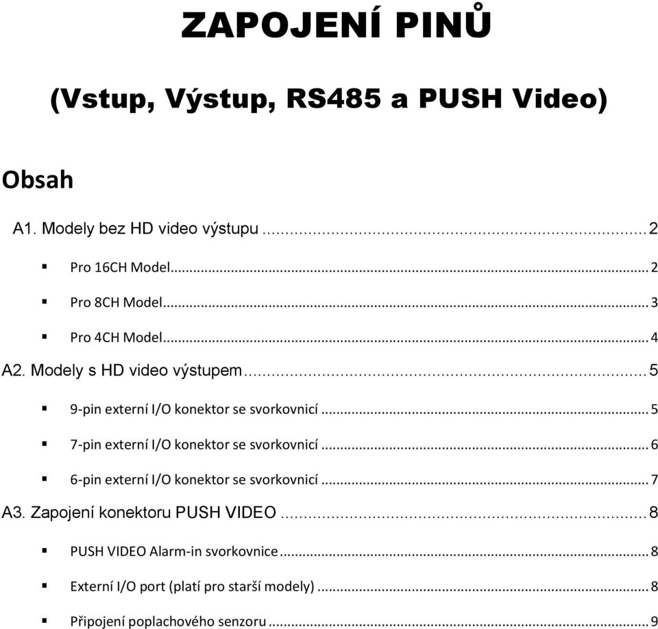 .. 5 7-pin externí I/O konektor se svorkovnicí... 6 6-pin externí I/O konektor se svorkovnicí... 7 A3.