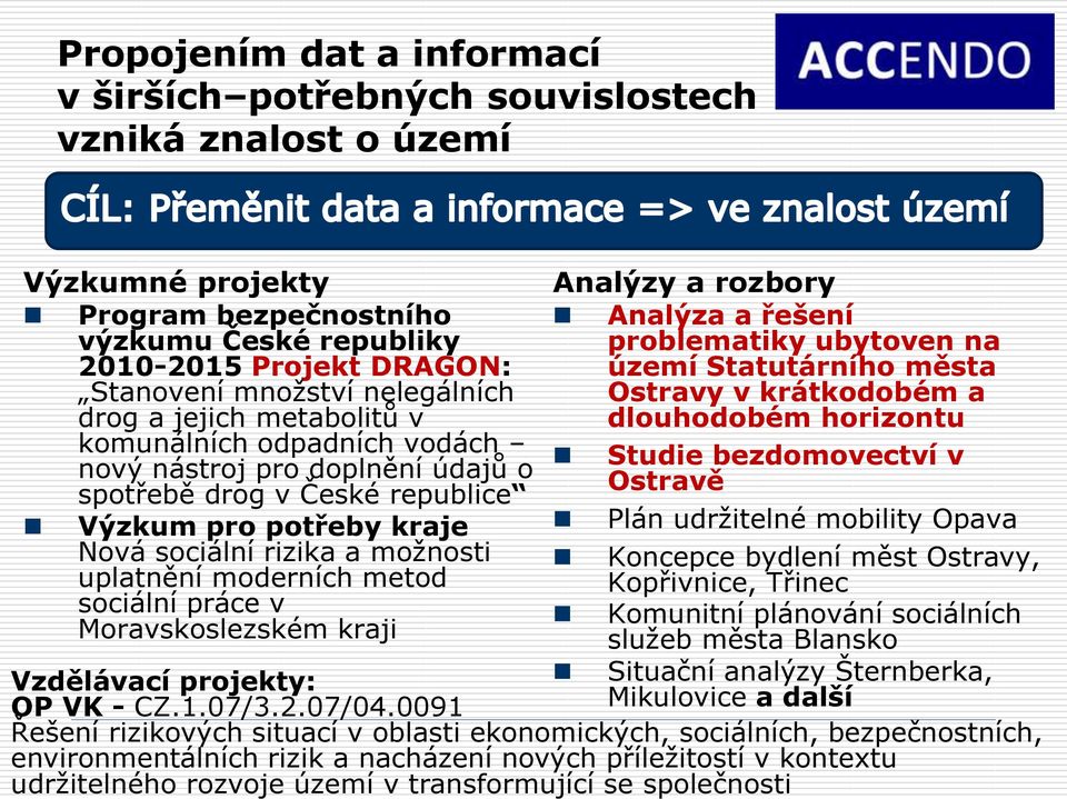 uplatnění moderních metod sociální práce v Moravskoslezském kraji Vzdělávací projekty: OP VK - CZ.1.07/3.2.07/04.