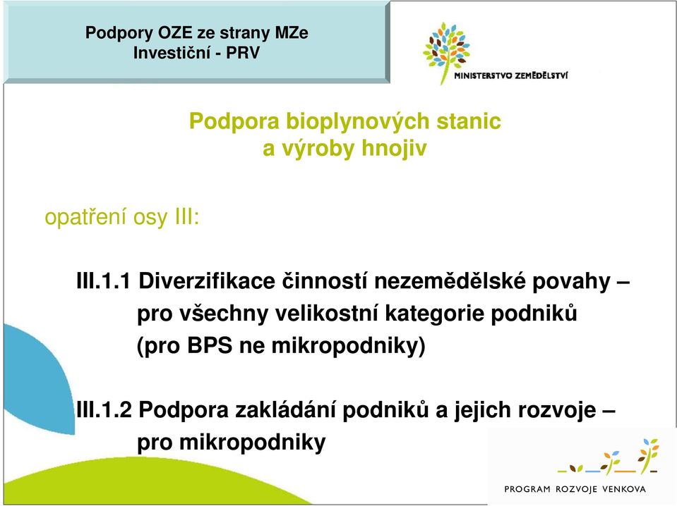 1 Diverzifikace činností nezemědělské povahy pro všechny velikostní