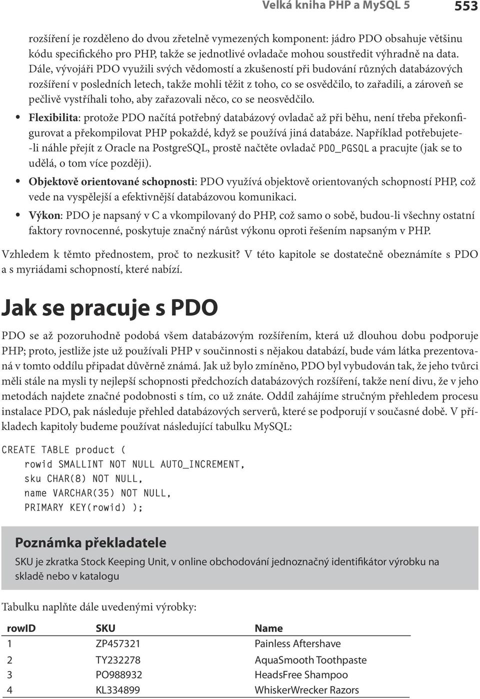 Dále, vývojáři PDO využili svých vědomostí a zkušeností při budování různých databázových rozšíření v posledních letech, takže mohli těžit z toho, co se osvědčilo, to zařadili, a zároveň se pečlivě