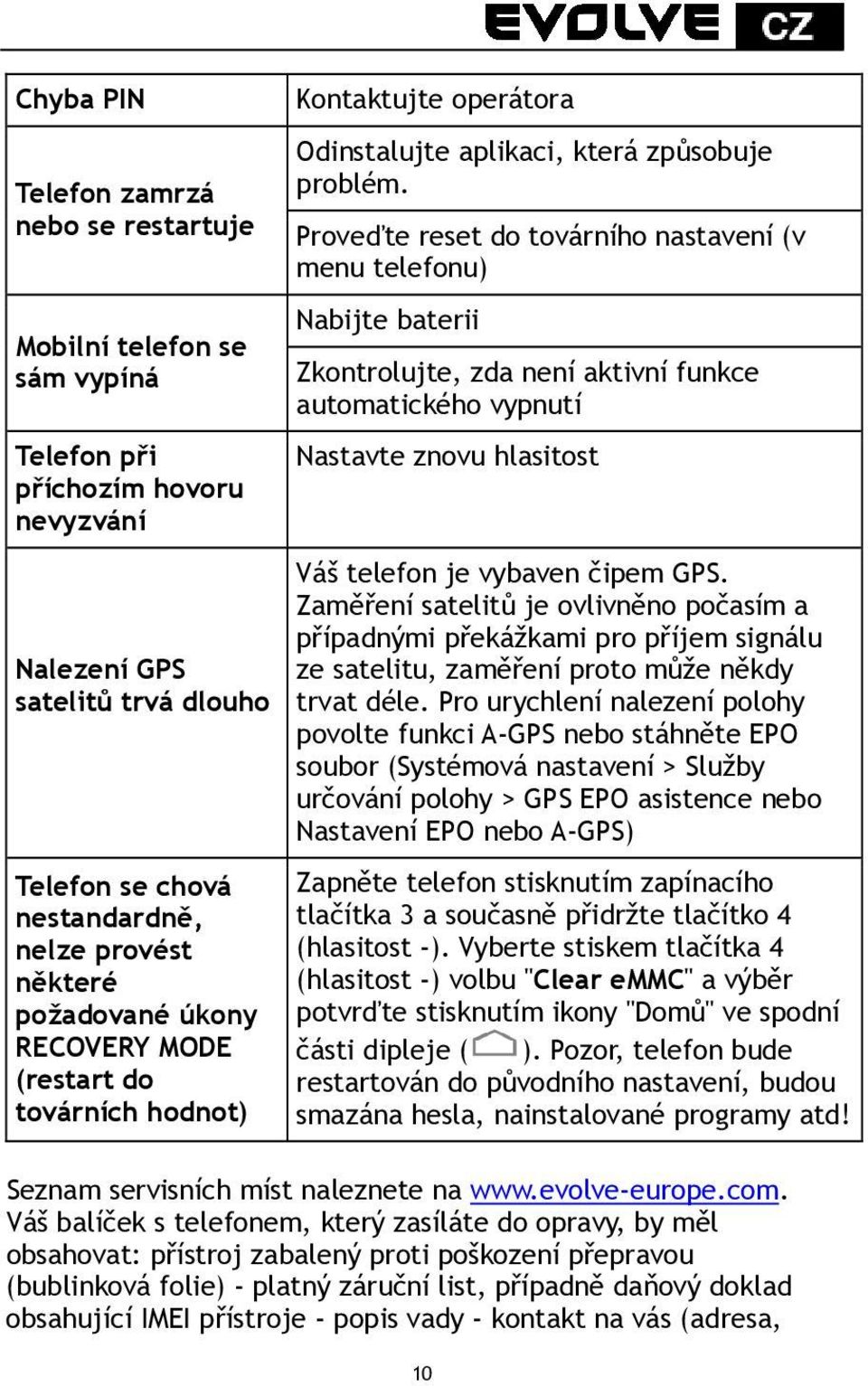 Proveďte reset do továrního nastavení (v menu telefonu) Nabijte baterii Zkontrolujte, zda není aktivní funkce automatického vypnutí Nastavte znovu hlasitost Váš telefon je vybaven čipem GPS.