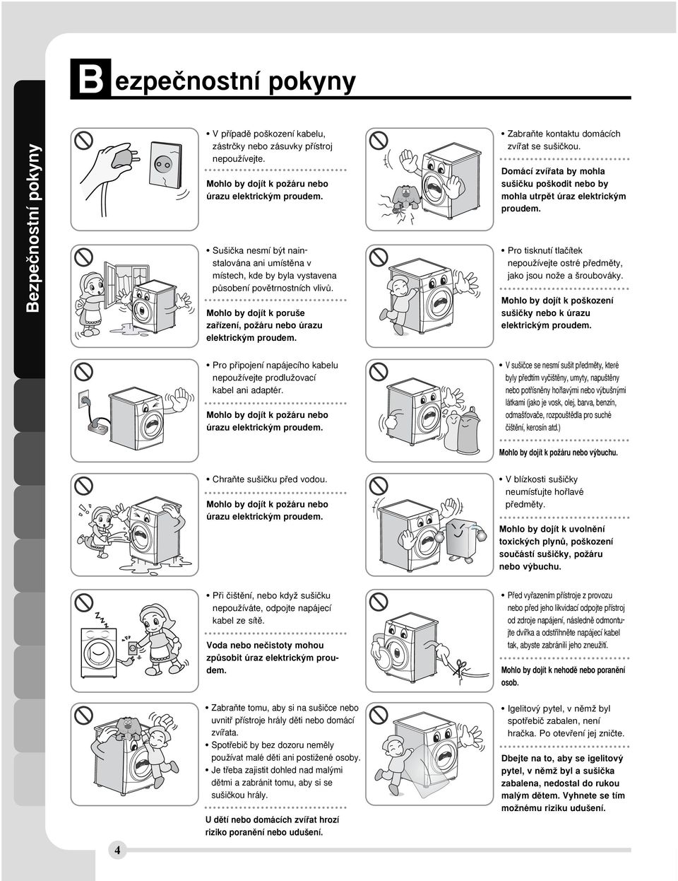 ZabraÀte kontaktu domácích zvífiat se su iãkou. Domácí zvífiata by mohla su iãku po kodit nebo by mohla utrpût úraz elektrick m proudem.