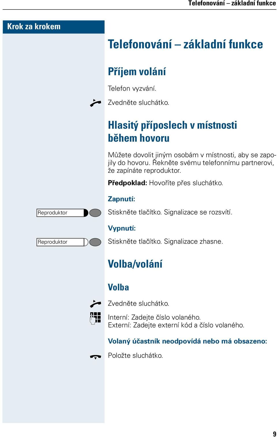 Řekěe svému elefoímu arerovi, že zaíáe rerodukor. Předoklad: Hovoříe řes slucháko. Zauí: Rerodukor Siskěe lačíko.