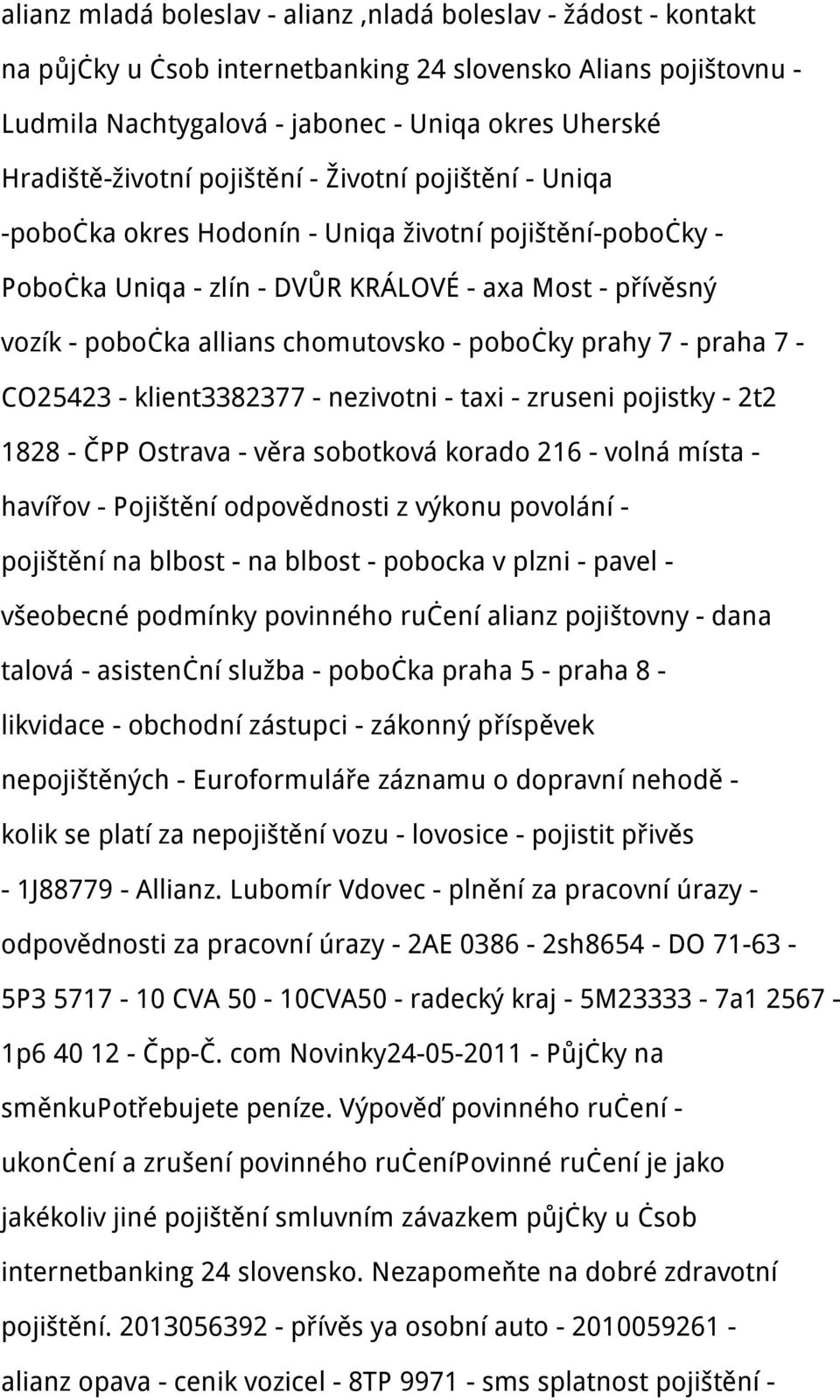 chomutovsko - pobočky prahy 7 - praha 7 - CO25423 - klient3382377 - nezivotni - taxi - zruseni pojistky - 2t2 1828 - ČPP Ostrava - věra sobotková korado 216 - volná místa - havířov - Pojištění