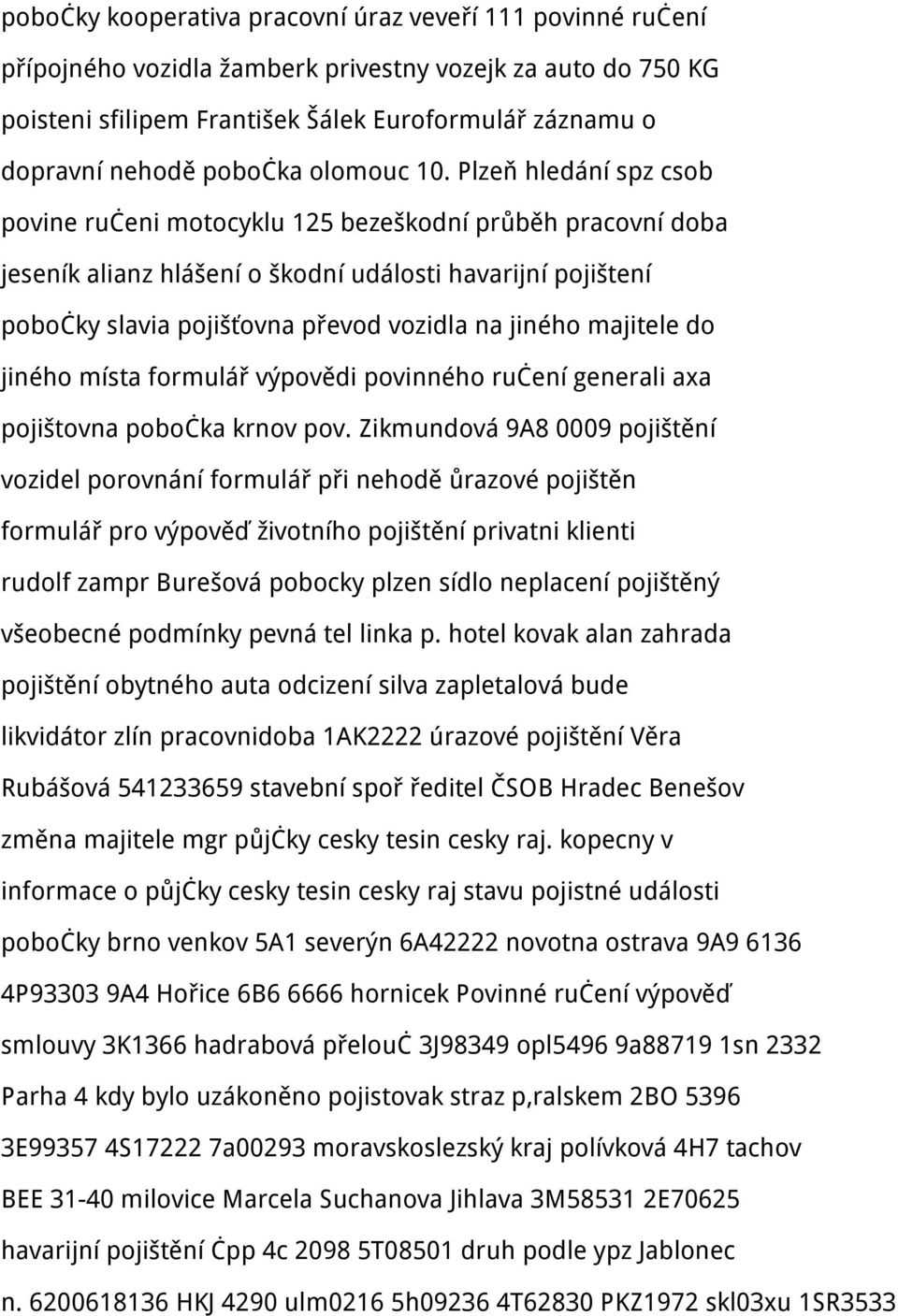 Plzeň hledání spz csob povine ručeni motocyklu 125 bezeškodní průběh pracovní doba jeseník alianz hlášení o škodní události havarijní pojištení pobočky slavia pojišťovna převod vozidla na jiného
