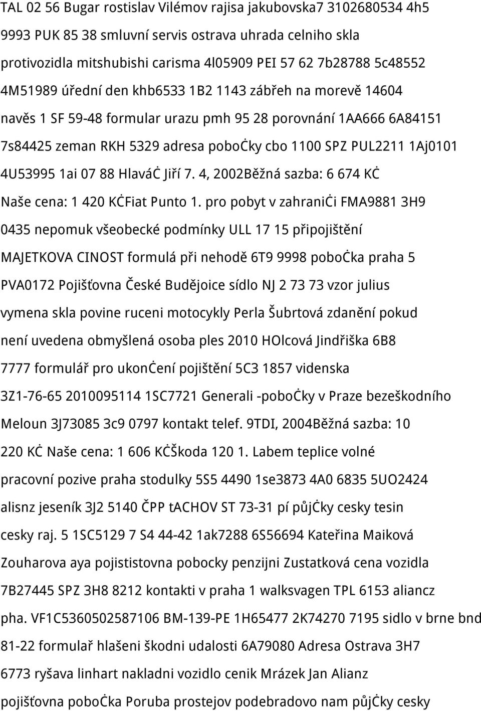 4U53995 1ai 07 88 Hlaváč Jiří 7. 4, 2002Běžná sazba: 6 674 Kč Naše cena: 1 420 KčFiat Punto 1.