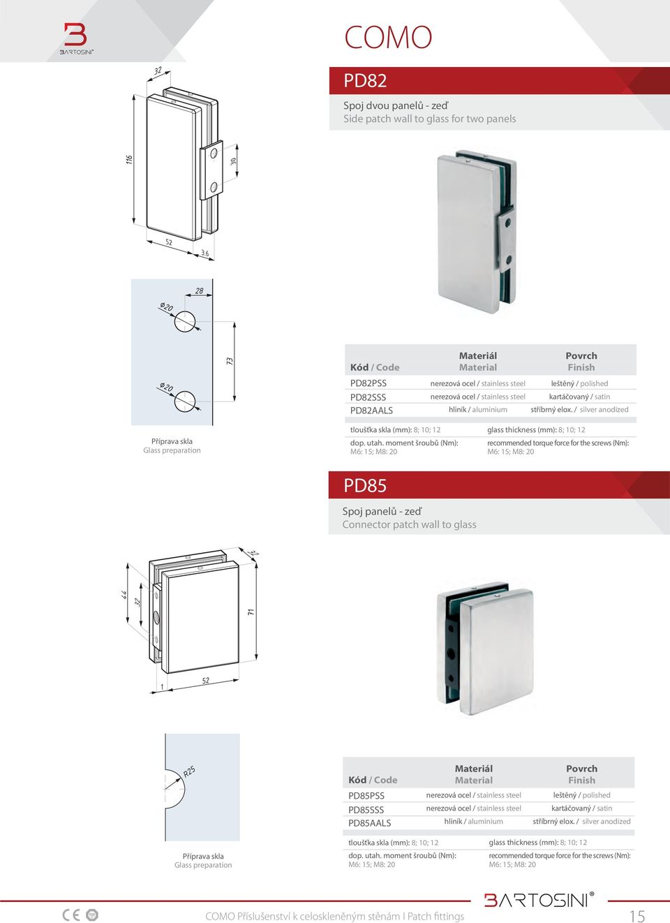 / silver anodized PD85 Spoj panelů - zeď Connector patch wall to glass 7 44