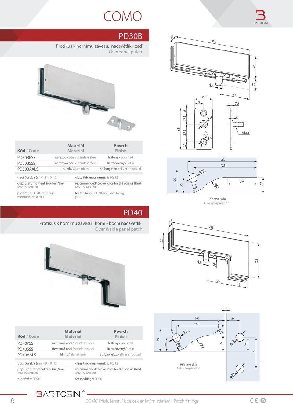 / silver anodized R 6 48 pro závěs: PD20, obsahuje montážní destičku for top hinge: PD20, includes fixing plate PD40 Protikus