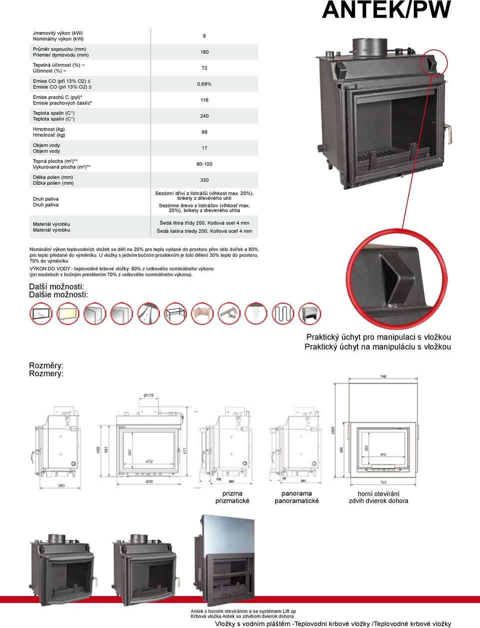 U vložky s jedním bočním prosklením je toto dělení 30% teplo do prostoru, 70% do výměníku VÝKON DO VODY - teplovodné krbové vložky: 80% z celkového nominálneho výkonu (pri modeloch s bočným