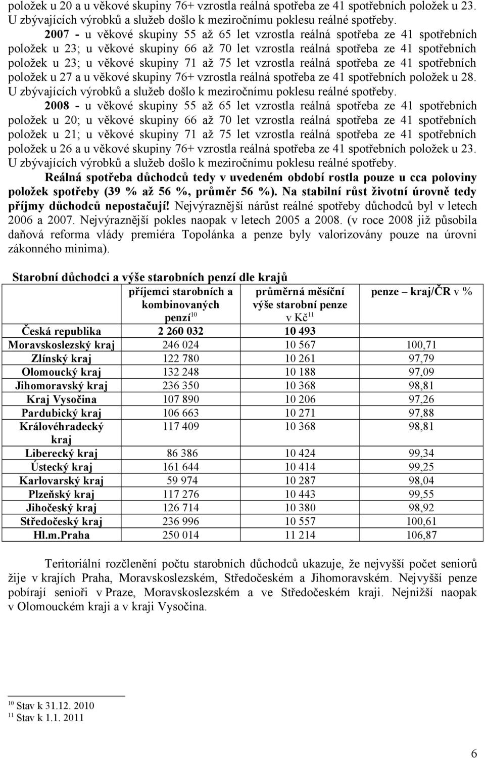 71 až 75 let vzrostla reálná spotřeba ze 41 spotřebních položek u 27 a u věkové skupiny 76+ vzrostla reálná spotřeba ze 41 spotřebních položek u 28.