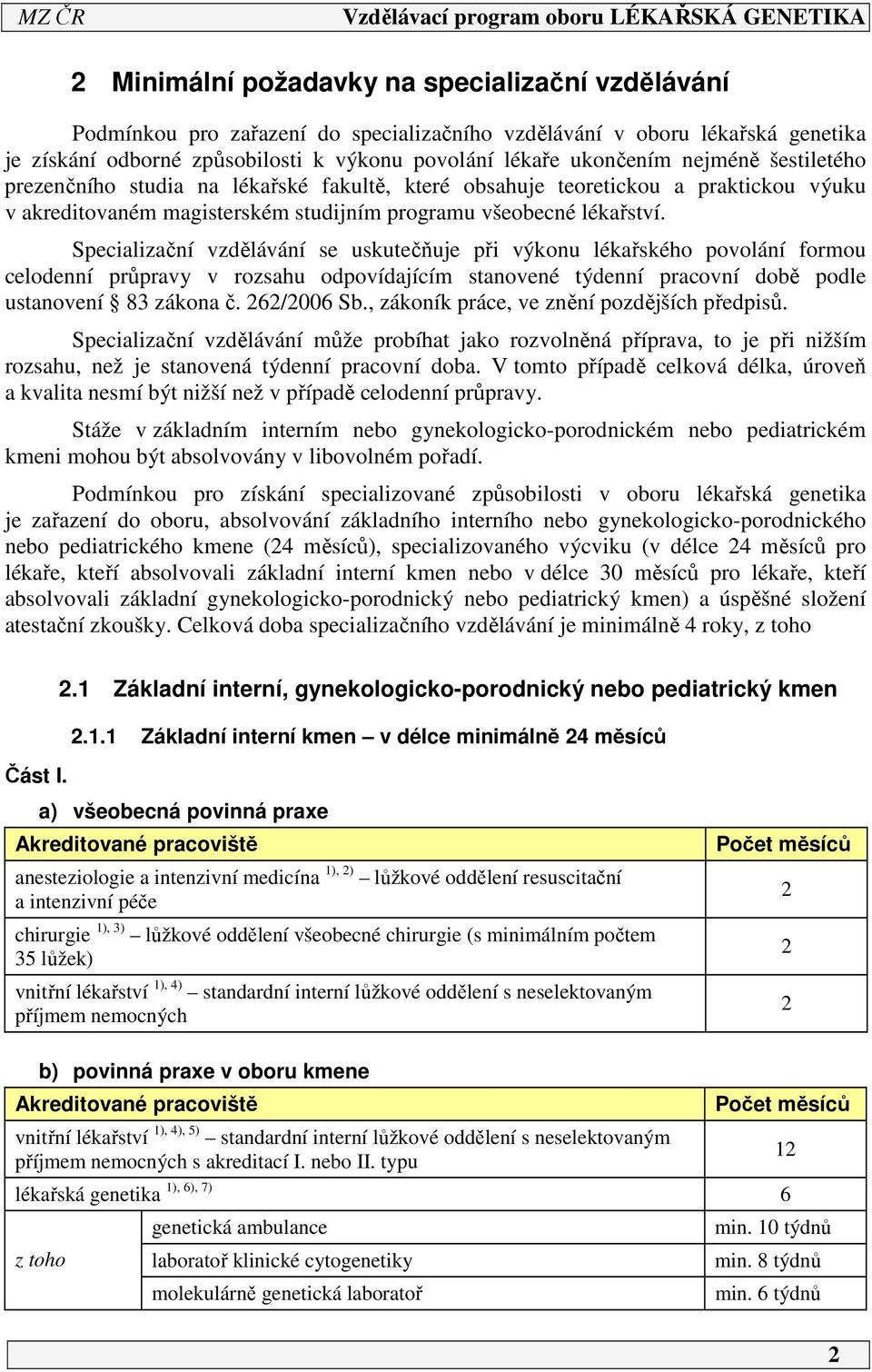 Specializační vzdělávání se uskutečňuje při výkonu lékařského povolání formou celodenní průpravy v rozsahu odpovídajícím stanovené týdenní pracovní době podle ustanovení 83 zákona č. 262/2006 Sb.