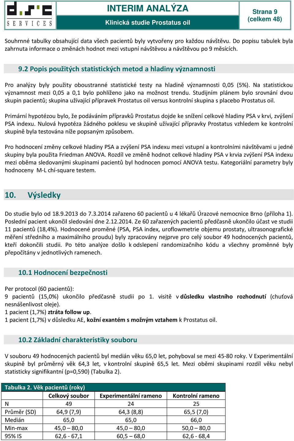měsících. 9.2 Popis použitých statistických metod a hladiny významnosti Pro analýzy byly použity oboustranné statistické testy na hladině významnosti 0,05 (5%).