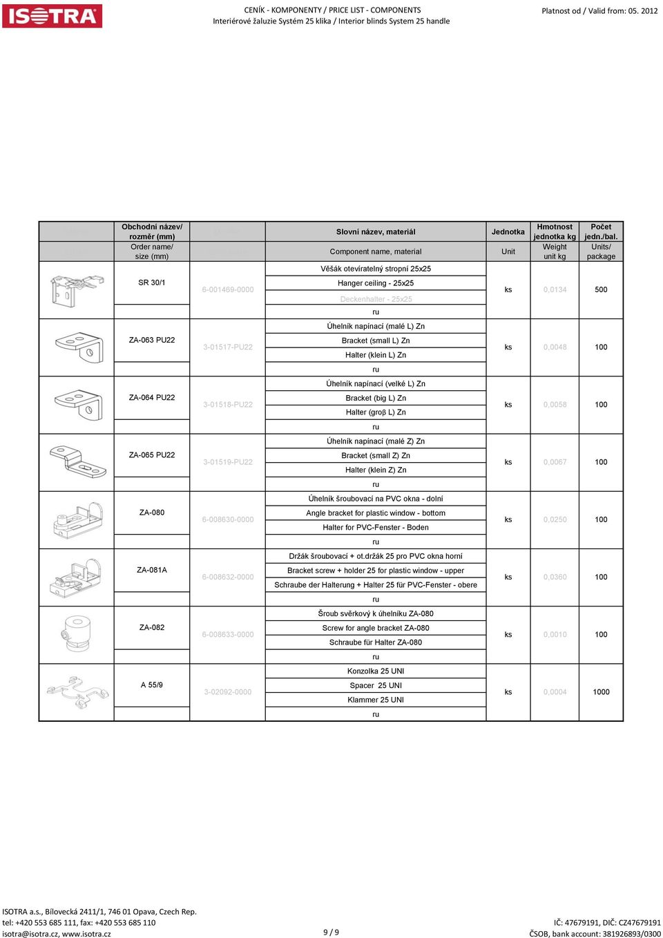 napínací (malé Z) Zn Bracket (small Z) Zn Halter (klein Z) Zn Úhelník šroubovací na PVC okna - dolní Angle bracket for plastic window - bottom Halter for PVC-Fenster - Boden Drţák šroubovací + ot.