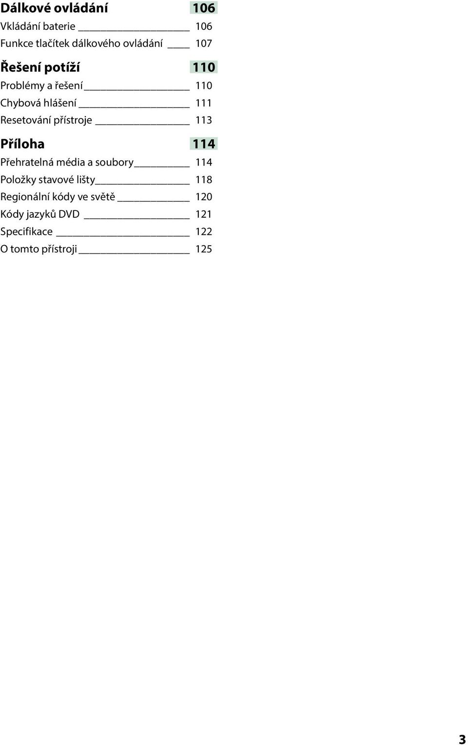 113 Příloha 114 Přehratelná média a soubory 114 Položky stavové lišty 118