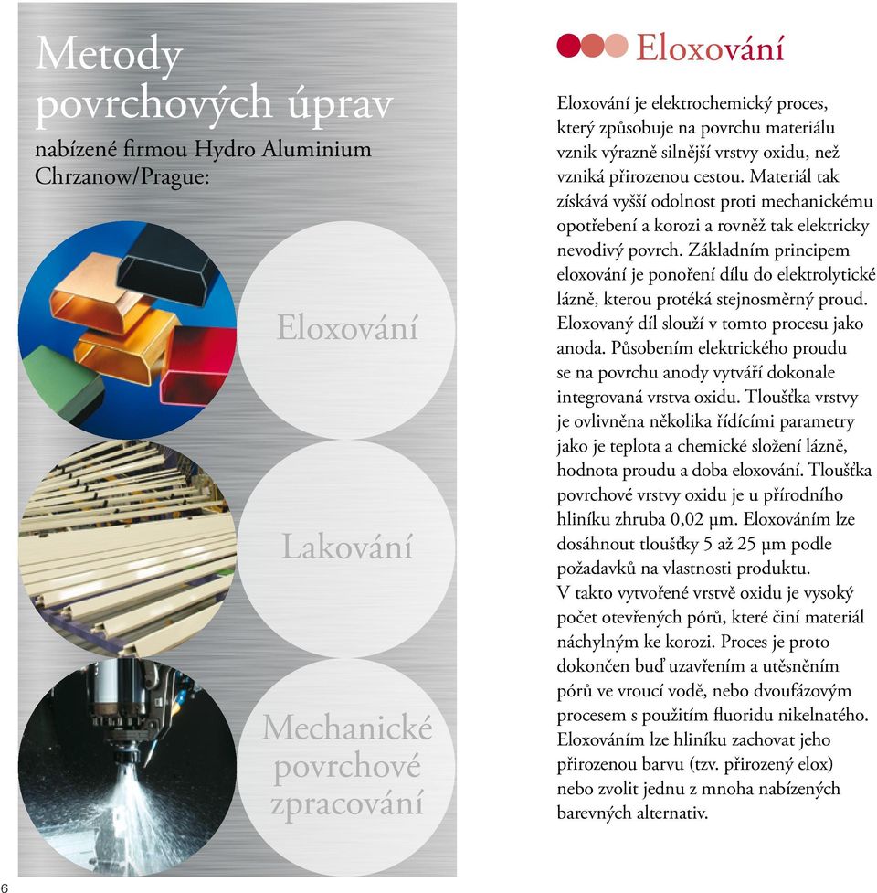 Základním principem eloxování je ponoření dílu do elektrolytické lázně, kterou protéká stejnosměrný proud. Eloxovaný díl slouží v tomto procesu jako anoda.