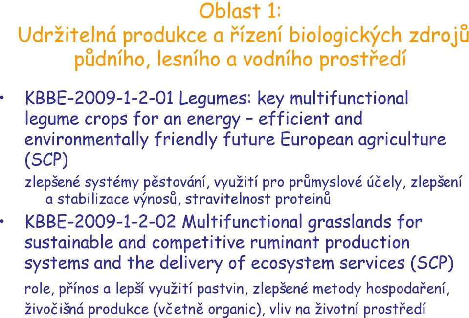stabilizace výnosů, stravitelnost proteinů KBBE-2009-1-2-02 Multifunctional grasslands for sustainable and competitive ruminant production systems and the