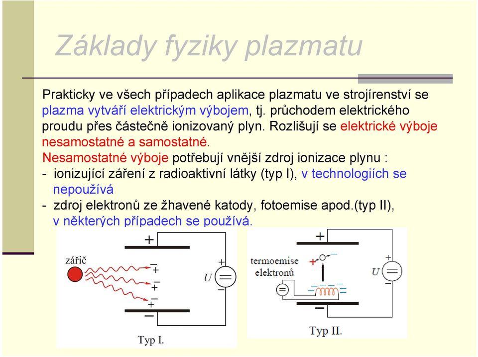 Rozlišují se elektrické výboje nesamostatné a samostatné.