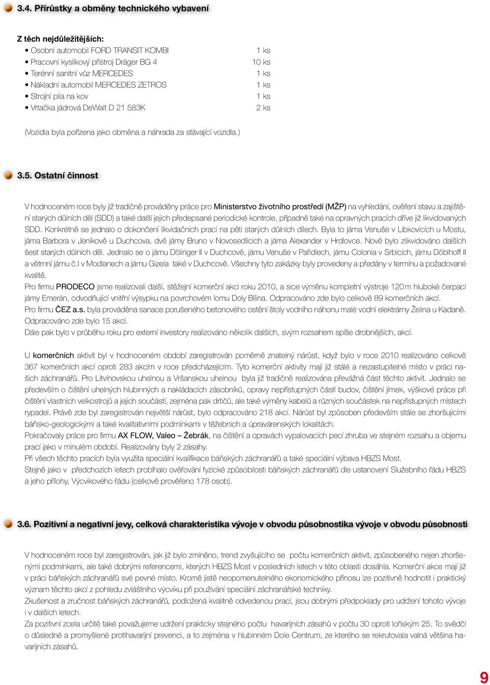 3K 1 ks 10 ks 1 ks 1 ks 1 ks 2 ks (Vozidla byla pořízena jako obměna a náhrada za stávající vozidla.) 3.5.