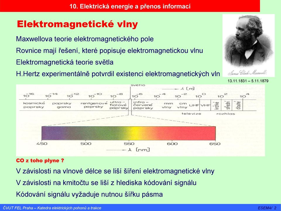 Hertz experimentálně potvrdil existenci elektromagnetických vln 13.11.1831 5.11.1879 CO z toho plyne?