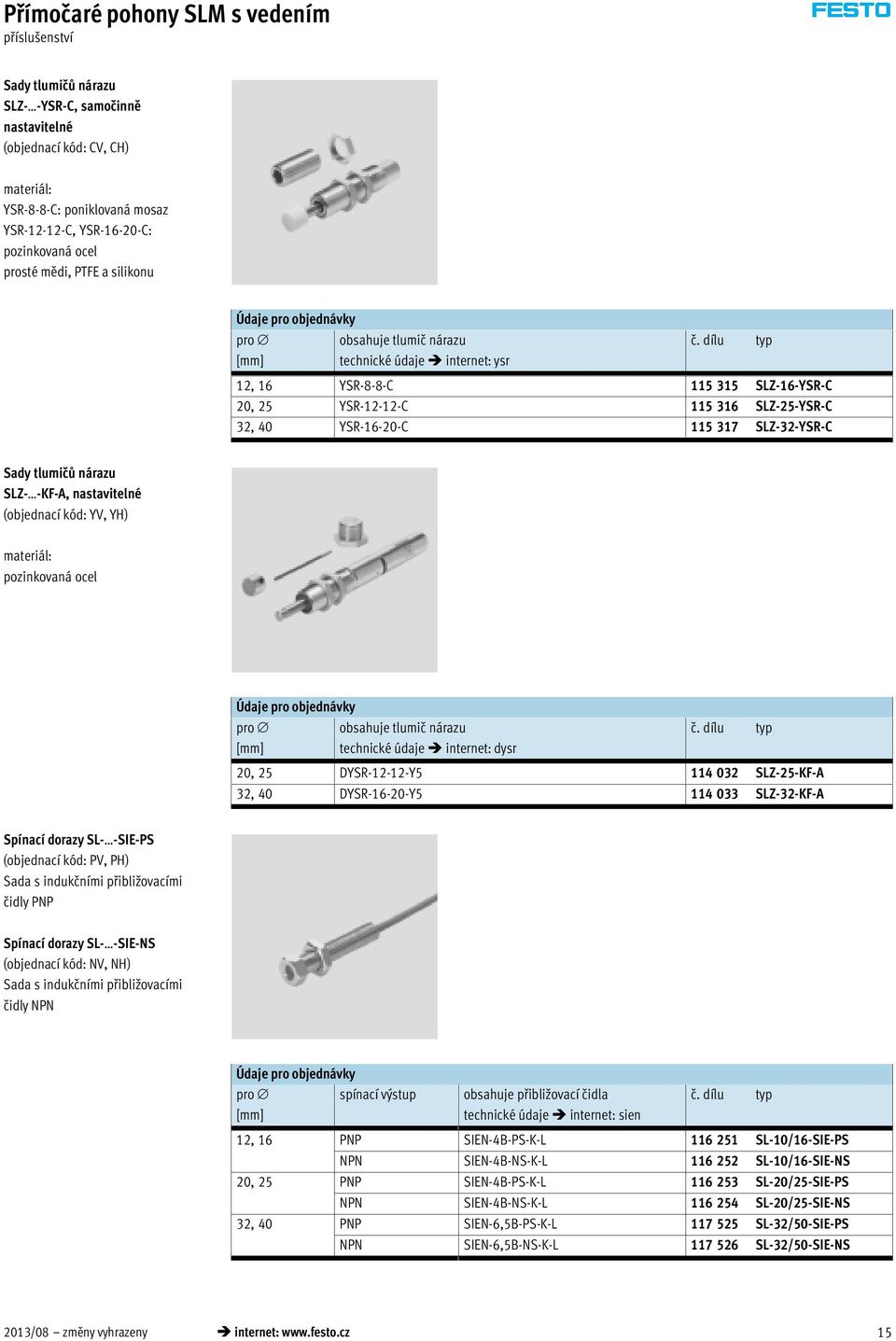 dílu typ [mm] technické údaje internet: ysr 12, 16 YSR-8-8-C 115 315 SLZ-16-YSR-C 20, 25 YSR-12-12-C 115 316 SLZ-25-YSR-C 32, 40 YSR-16-20-C 115 317 SLZ-32-YSR-C Sady tlumičů nárazu SLZ- -KF-A,