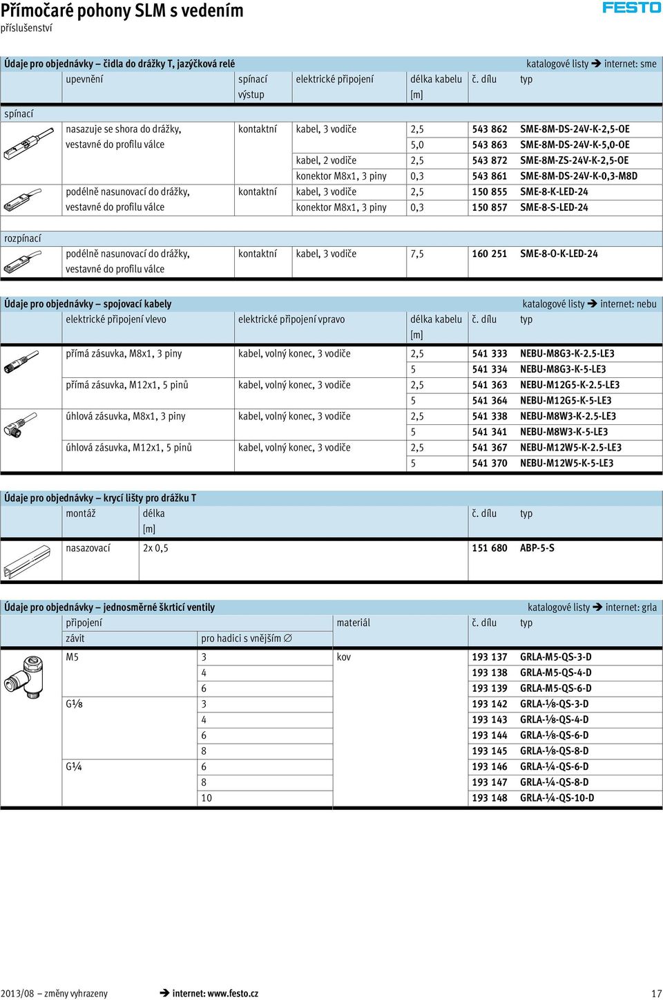 543 863 SME-8M-DS-24V-K-5,0-OE kabel, 2 vodiče 2,5 543 872 SME-8M-ZS-24V-K-2,5-OE konektor M8x1, 3 piny 0,3 543 861 SME-8M-DS-24V-K-0,3-M8D kontaktní kabel, 3 vodiče 2,5 150 855 SME-8-K-LED-24