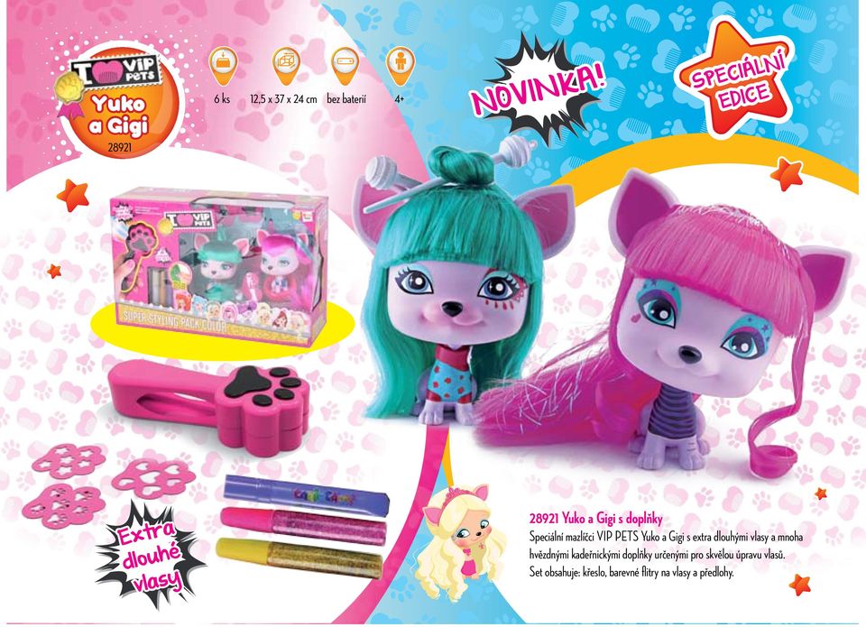 doplňky Speciální mazlíčci VIP PETS Yuko a Gigi s extra dlouhými vlasy a mnoha