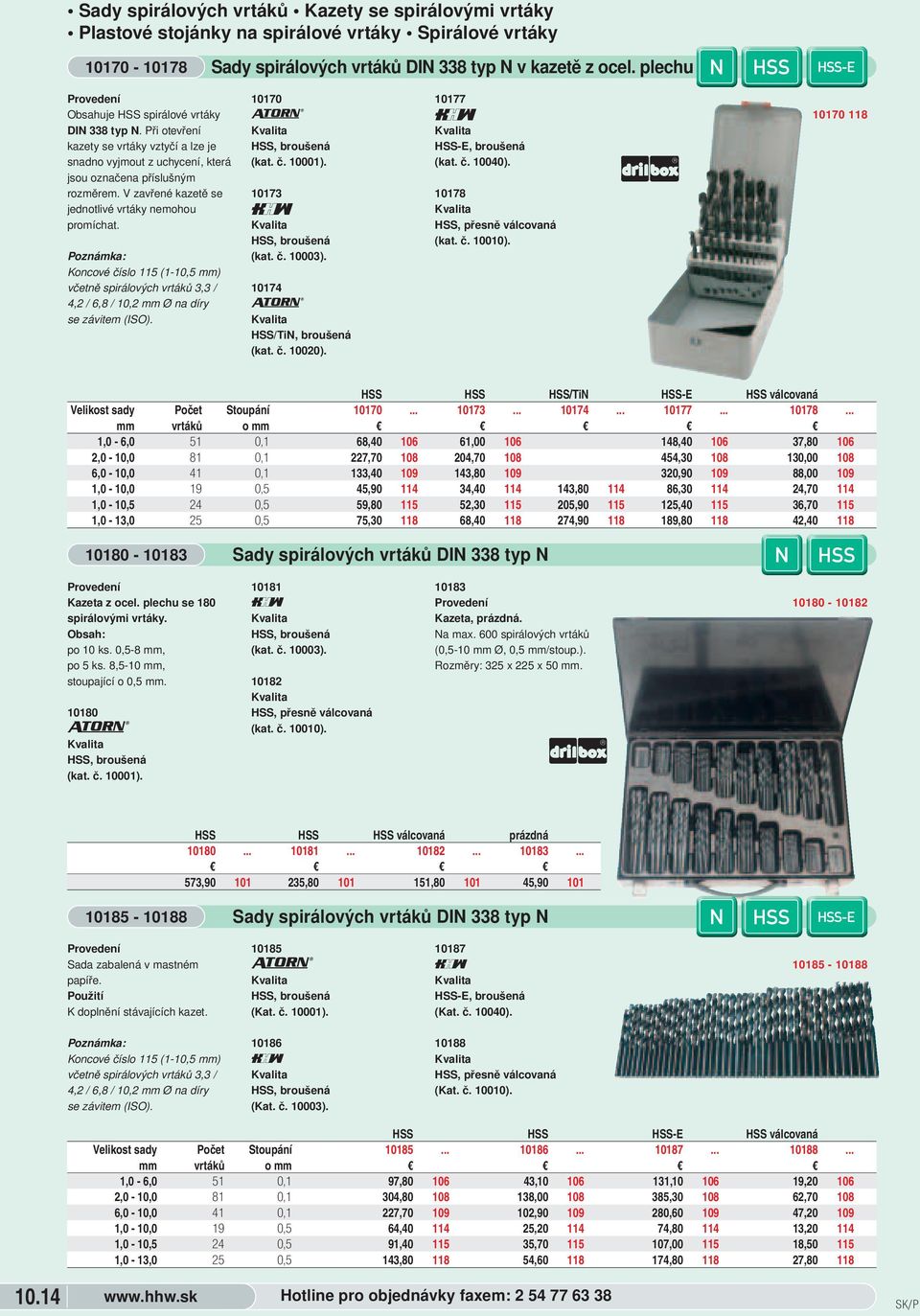 číslo 115 (1-1,5 mm) včetně spirálových vrtáků 3,3 / 4,2 / 6,8 / 1,2 mm Ø na díry se závitem (ISO) 117, broušená (kat č 11) 1173 ß, broušená (kat č 13) 1174 /TiN, broušená (kat č 12) 1177 ß -E,