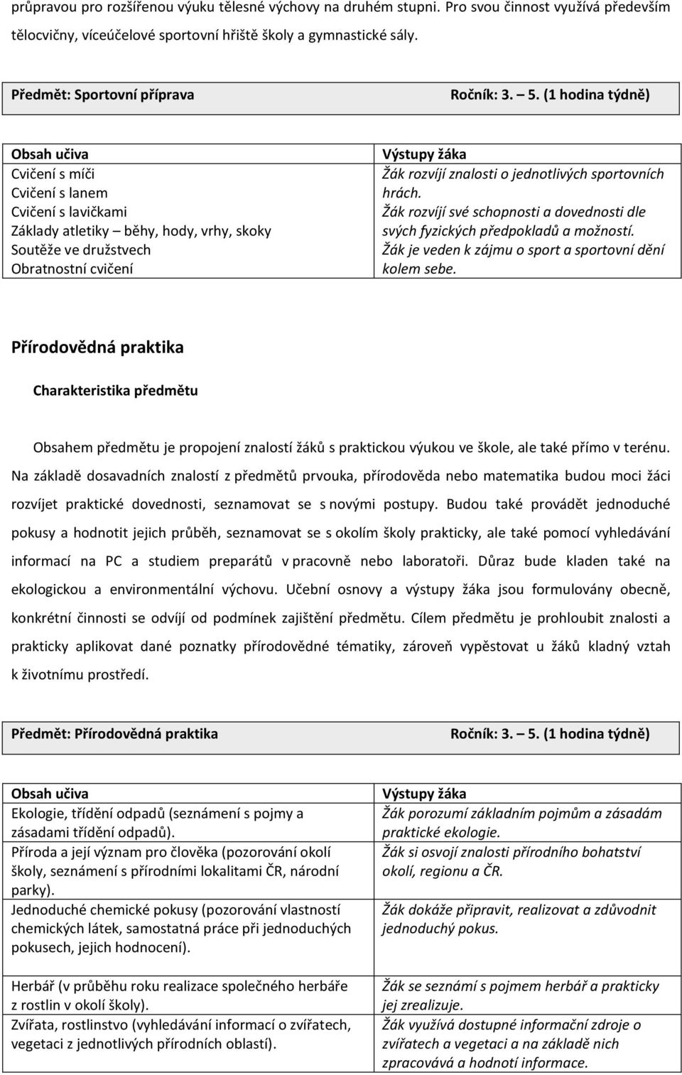 sportovních hrách. Žák rozvíjí své schopnosti a dovednosti dle svých fyzických předpokladů a možností. Žák je veden k zájmu o sport a sportovní dění kolem sebe.