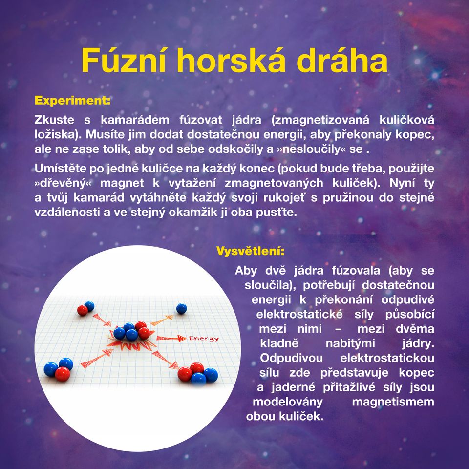 Umístěte po jedné kuličce na každý konec (pokud bude třeba, použijte»dřevěný«magnet k vytažení zmagnetovaných kuliček).